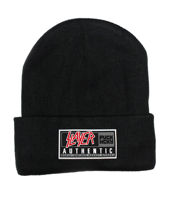 SLAYER 'TOASTY TOQUE' jersey-lined, cuffed knit hockey hat in black