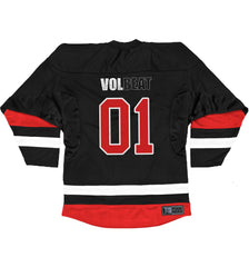 VOLBEAT ‘THE CIRCLE’ deluxe hockey jersey in black, white, and red back view