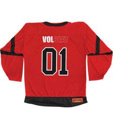 VOLBEAT ‘THE CIRCLE’ deluxe hockey jersey in red and black back view