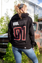 VOLBEAT ‘THE CIRCLE’ pullover hockey hoodie in black back view on model