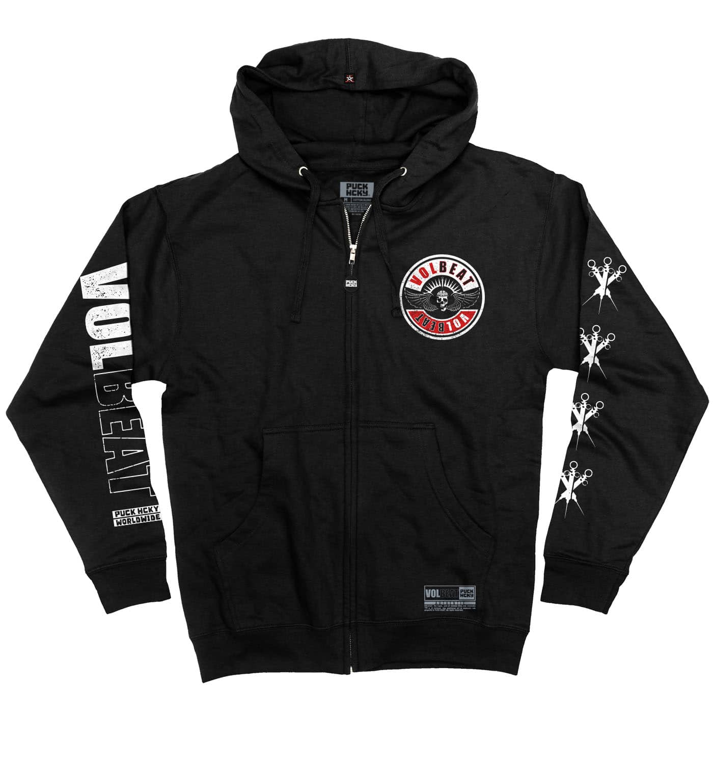 VOLBEAT ‘THE CIRCLE’ full zip hockey hoodie in black front view