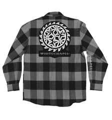 WHITECHAPEL 'MARK OF THE SKATE BLADE' hockey flannel in grey plaid back view