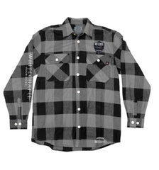 WHITECHAPEL 'MARK OF THE SKATE BLADE' hockey flannel in grey plaid front view